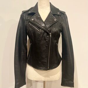 Black Rivet Genuine Leather Biker Fitted moto Jacket XS